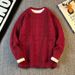 Men's Casual Retro Knit Sweater - Loose Fit Round Neck Pullover For Winter, Solid Color Japanese Style Fashion Top_viptrois.com