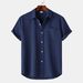 2025 Bestseller Summer Turn-down Collar Solid Color Short Sleeve Button Linen Shirt Men's Clothing_viptrois.com