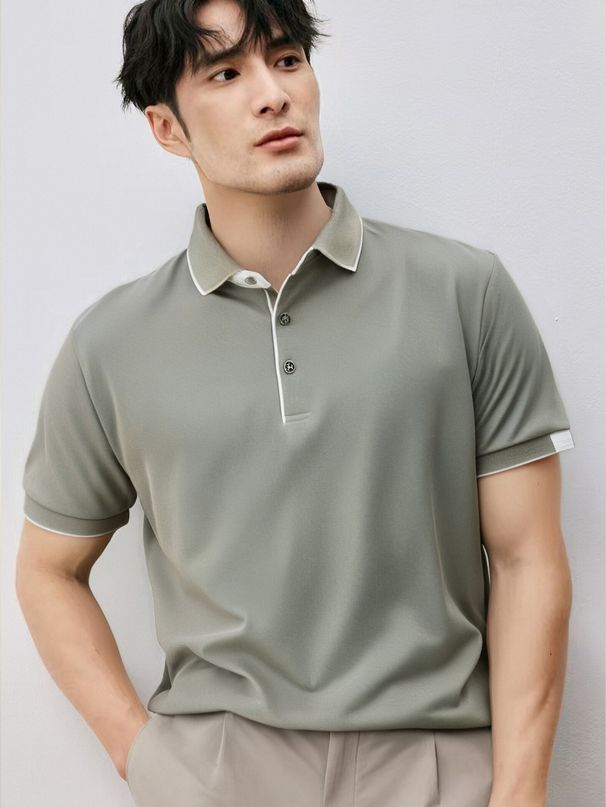 Men's Clothing Contrast Color Collar Breathable Short Sleeve Spring And Summer Casual Polo Shirt Commuting Business Lapel Tops_viptrois.com