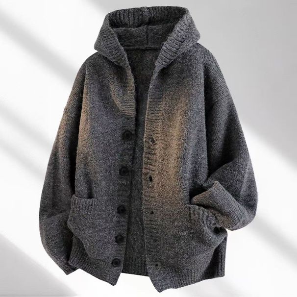 Men's Autumn And Winter New Hooded Solid Color Knitted Sweater Long Sleeved Thick Warm Cardigan Sweater_viptrois.com