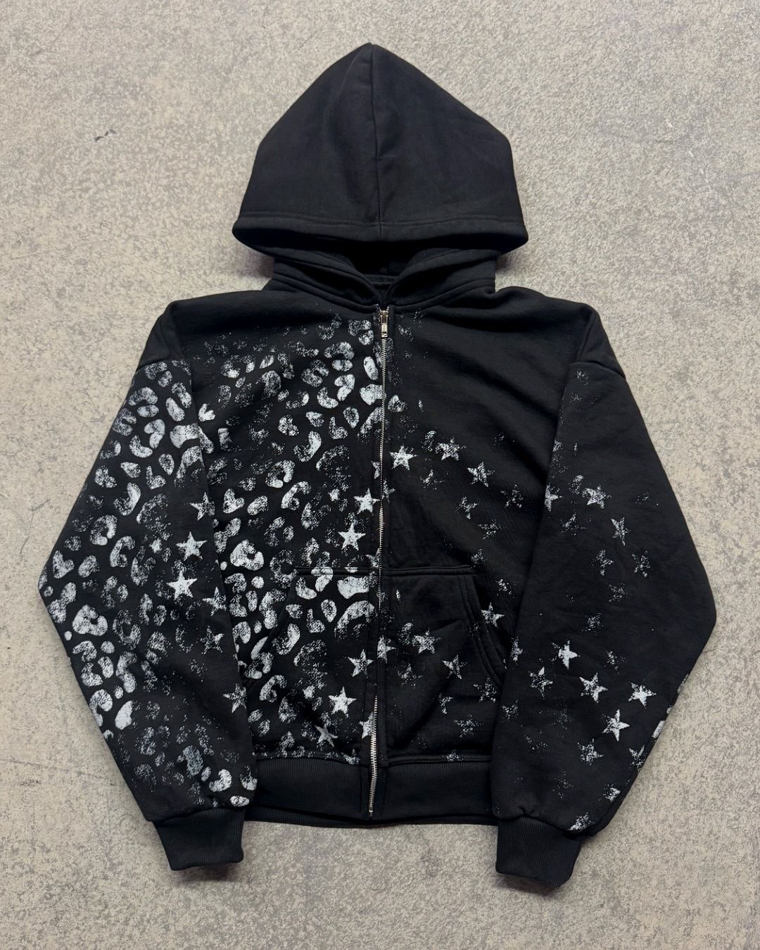 Gothic Streetwear Zip-Up Hoodie Set – Dark Print, Retro Punk Aesthetic (S-XL, Polyester, Unisex Pullover & Pants)_viptrois.com