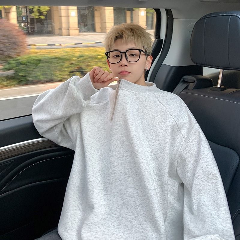 Zipper Splicing Niche Design Hoodie Men's Loose Round Neck Pullover Top Jacket Trendy_viptrois.com