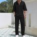 Men's Clothing Men's Casual Short Sleeve Shirt & Long Pants Set - Breathable Polyester Blend, Comfortable Summer Outfit For Office Travel_viptrois.com