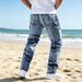Men's Straight Leg Jeans Multi Pocket Design American Casual Versatile Trousers for All Seasons_viptrois.com