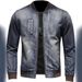 Men's Denim Jacket Retro Slim Fit Stand Collar Zip-Up Workwear Coat For Motorcycle Riding & Casual Wear (Blue, S-3XL)_viptrois.com