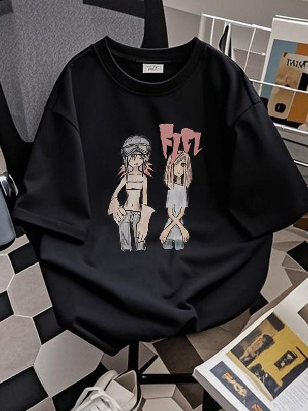 FLCL FOOLY COOLY Haruko X Mamimi UNISEX T Shirt - High Quality Print Versatile Slightly Breathable Stylish Homme Top For Everyday Wear Comfortable_viptrois.com