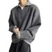 Loom American Retro Two-Piece V-Neck Sweater Men's Winter Turn-Down Collar Old Money Knitted Top Lazy Style Jacket_viptrois.com