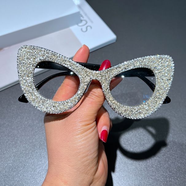 Handmade Gravel Cat Eye Flat Glasses Personality Fashion Glasses Frame Net Celebrity Hot Girl Street Shot Catwalk Style Glasses Female_viptrois.com