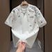 Men's Vintage Floral Embroidered T-Shirt, Retro Loose Fit Short Sleeve Tee, Couple Matching Summer Top_viptrois.com