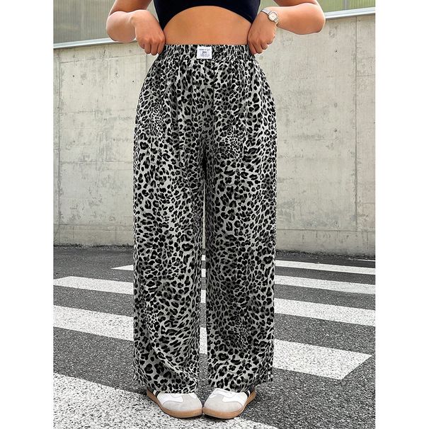Retro Trendy Casual Pants Women Summer Loose Fit Wide Leg Straight Trousers With Drooping Effect, Leopard Print Black/Brown_viptrois.com