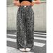 Retro Trendy Casual Pants Women Summer Loose Fit Wide Leg Straight Trousers With Drooping Effect, Leopard Print Black/Brown_viptrois.com