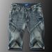 Men's Vintage Patchwork Denim Shorts - Summer Lightweight 5-Pocket Casual Cargo Design With Cat Whisker Wash, Mid-Thigh Length_viptrois.com
