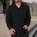 Spring And Autumn New Men's Solid Color Lapel Pocket Button Fashion All Match Loose Long Sleeve Shirt_viptrois.com