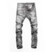Men's Slim Fit Distressed Grey Denim Jeans With Patch Details - High Street Fashion Casual Trousers For Youth_viptrois.com