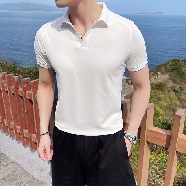New T-shirt, Trendy New POLO Shirt For Men, Slim Fit 2026, Short-sleeved, British Style, Solid Color, Half-sleeve,_viptrois.com