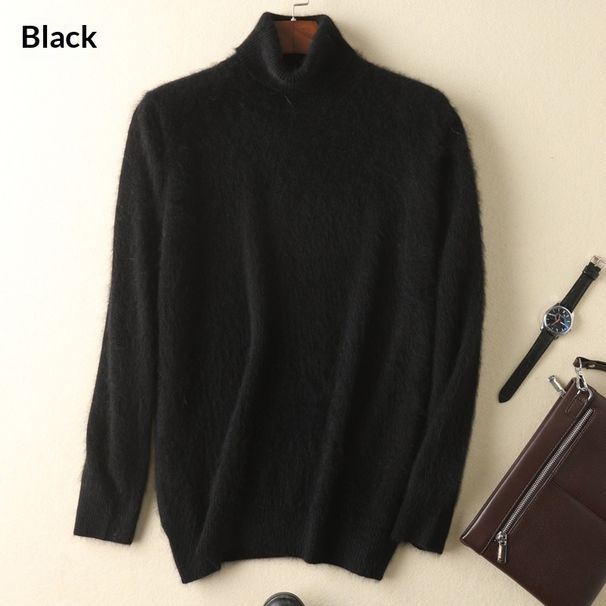 Pure Autumn Winter New Mink Men's High Neck Pullover Loose Thickened Plus Size Warm Wool Base Knitted Sweater_viptrois.com