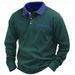 Men's Long Sleeve Waffle Knit Polo Shirt - Casual Loose Fit Button Down Collar T-Shirt For Autumn & Spring - Solid Color Breathable Fabric_viptrois.com