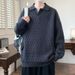 Loom Loom Russian Ozon Solid Color Knitted Polo Sweater For Men, Autumn And Winter Turn-Down Collar Sweater, Korean Style, Lazy_viptrois.com