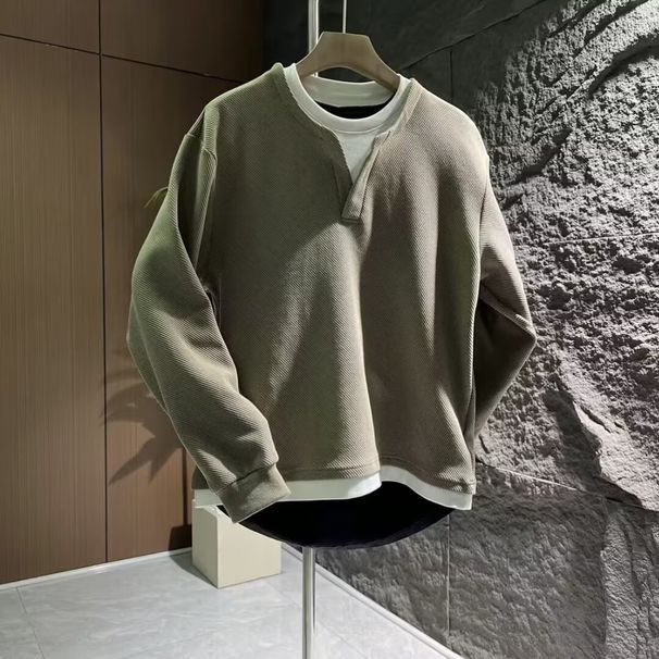 New Autumn Men's Trendy Hoodie Solid Color Casual Youth Versatile Long Sleeve T-shirt Trendy_viptrois.com