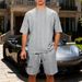 Men's Casual Plus Size Shorts Suit Heavyweight Knit Jacquard High Street Style Loose Fit Short Sleeved_viptrois.com