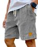 Men's Clothing New Retro Embroidered Logo Corduroy Fashion Lace Up Casual Shorts_viptrois.com