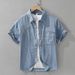Retro Denim Short Sleeved Shirt For Men, Fashionable And Versatile, Artistic And Casual Loose Top_viptrois.com