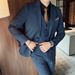 Men's Clothing Slim Fit Blue Stripe Suit Three-Piece Set, Formal Wedding Groom Tuxedo, Business Office Blazer & Pants, Korean Style Tailored Suit _viptrois.com