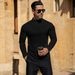 Men's Clothing Men's Thermal Long Sleeve T-Shirt - High Stretch Polyester, Slim Fit Mock Neck Base Layer For Winter, Black/Brown/White_viptrois.com