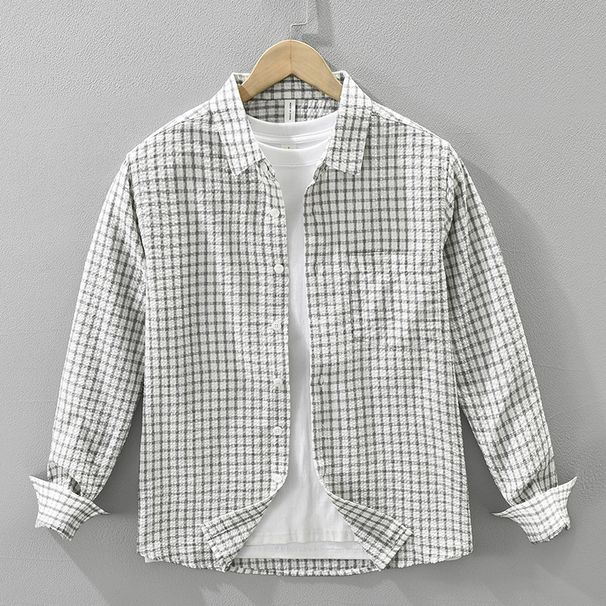 Fresh Long Sleeved Shirt Men's Checkered Fashionable Versatile Artistic Casual Loose Top_viptrois.com