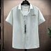 CT 2025 Summer Men's Vertical Striped Shirt Short Sleeve Square Collar Thin Slim Fit Business Gentleman_viptrois.com