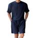Men's Clothing Striped Comfortable Round Neck T Shirt Casual Sports Shorts Suit Loose_viptrois.com