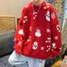 Pure Vintage Santa Claus Sweater For Men Korean Style Loose Knit Cardigan Autumn Versatile Couple Outfit Casual Top_viptrois.com