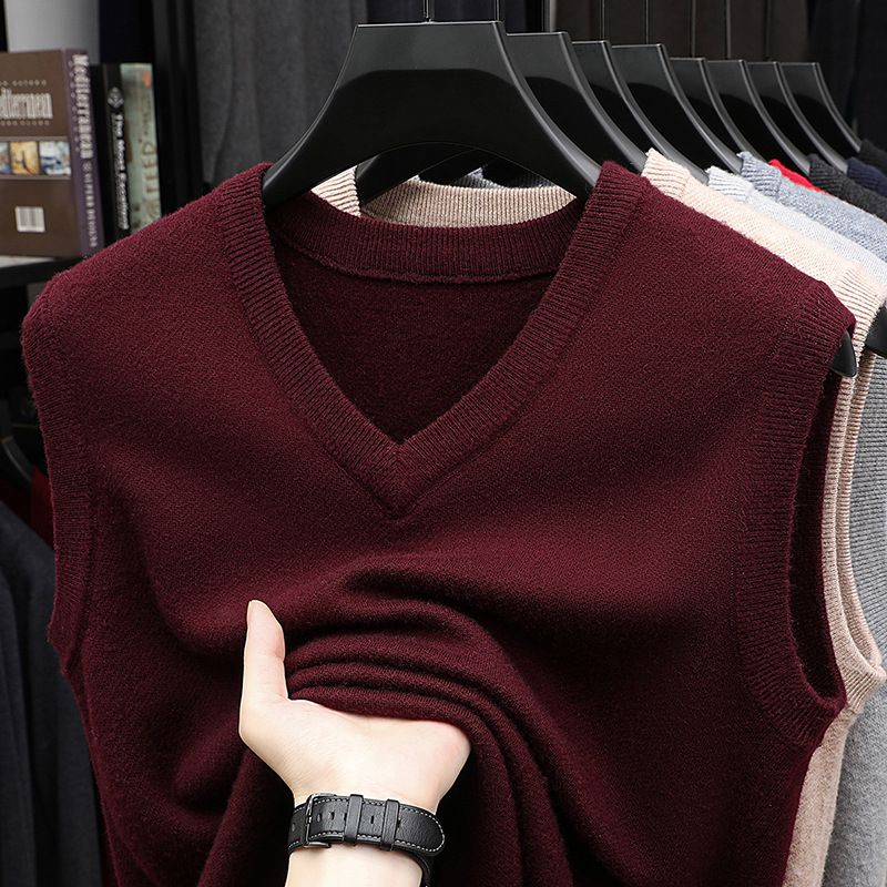 Men's V-Neck Wool Vest – Thickened Winter Sweater Vest, Classic & Warm Layering For Business & Casual Wear_viptrois.com