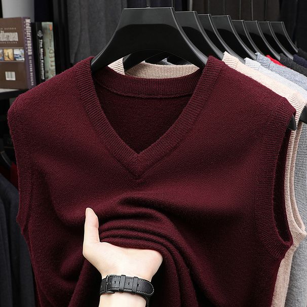 Men's V-Neck Wool Vest – Thickened Winter Sweater Vest, Classic & Warm Layering For Business & Casual Wear_viptrois.com