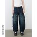 Men's Clothing Machete Pants Washed Stitching Multi Pocket Jeans Men's Trendy Brand Loose Straight Trousers_viptrois.com