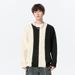 Unisex Contrast-Color Knit Sweater – Oversized Crewneck Pullover (Black & White/Coffee/Muted Grey, M-4XL, 90% Polyester Cozy Fit)_viptrois.com