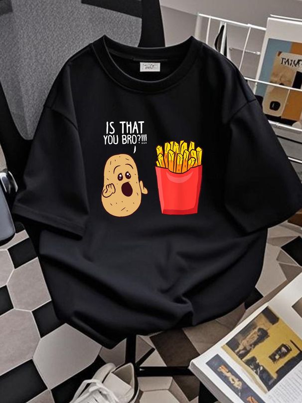 Potato Is That You Bro Funny French Fries Animated Unisex T-Shirt Versatile Graphic Breathable Streetwear Top For Everyday Wear Stylish Casual_viptrois.com