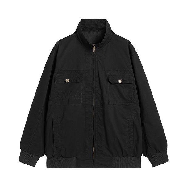 Men's Clothing Oversized Workwear Jacket - 100% Cotton Stand Collar Coat With Multi-Pockets, American Vintage Style For Autumn & Spring_viptrois.com