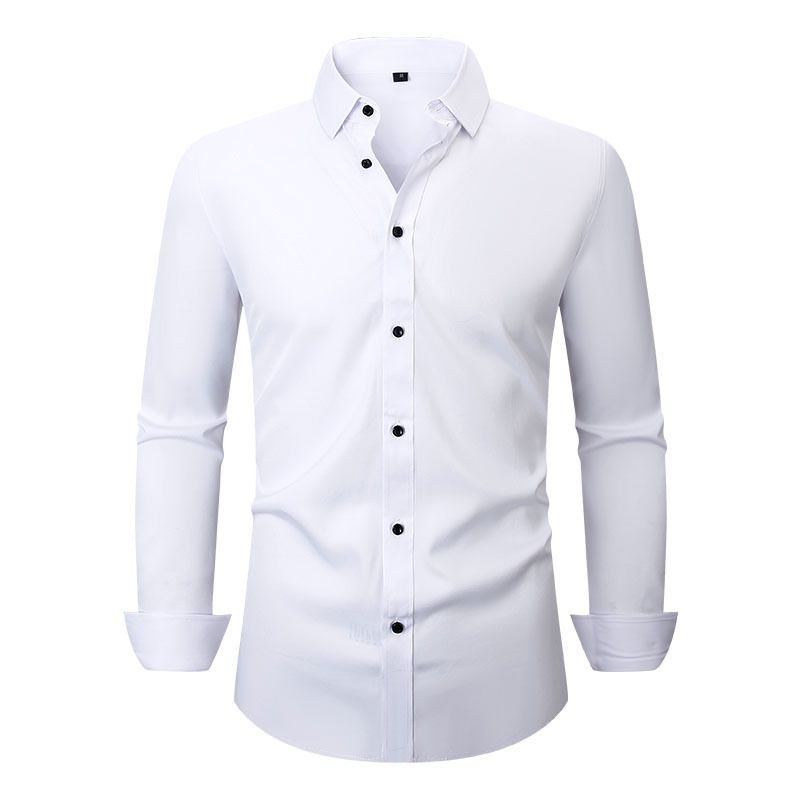 Men's Clothing Four Sided Stretch Shirt Anti Wrinkle Solid Color Shirt Long Sleeved Business Thin Shirt_viptrois.com
