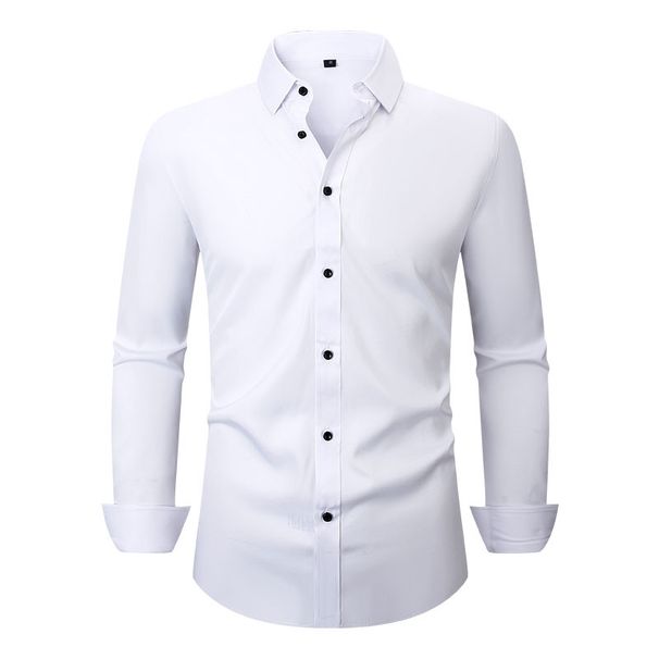Men's Clothing Four Sided Stretch Shirt Anti Wrinkle Solid Color Shirt Long Sleeved Business Thin Shirt_viptrois.com