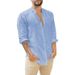 Men's Clothing Linen Cardigan Solid Color Casual Stand Collar Long Sleeve Shirt_viptrois.com