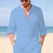Men's Clothing Men's Linen-Blend Long Sleeve Shirt – Relaxed Casual Button-Up With Breathable Fabric, Solid Color Beach & Urban Wear_viptrois.com