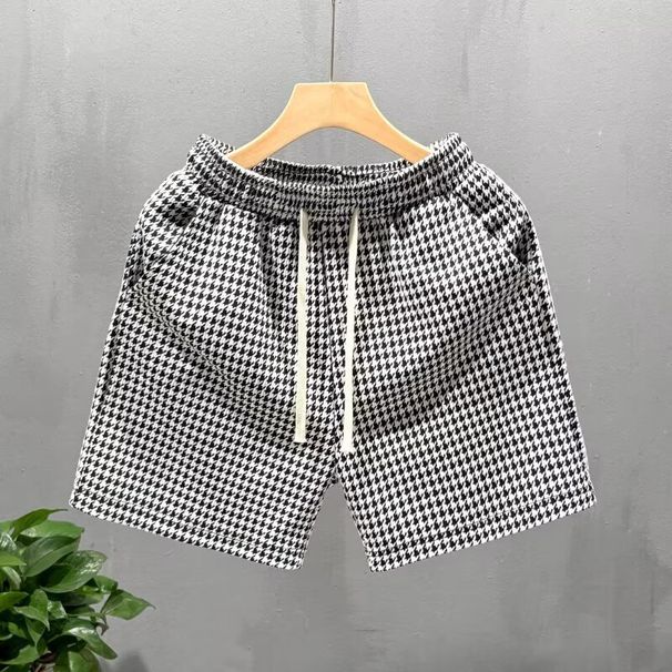 Men's Clothing Luxury Brand Men's Houndstooth Shorts Straight Leg Loose Fit Beach Casual Pants Retro Style Summer Four Quarter Length_viptrois.com