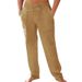 Men's Clothing Men's Linen Casual Elastic Waist Solid Color Loose Straight Drawstring Breathable Fashion Trousers_viptrois.com