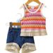 Mother & Kids Baby Girl Fashion Tassel Striped Sleeveless Top Tassel Denim Shorts Two Piece Set Cute_viptrois.com