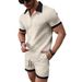 Men's Clothing Summer Men's Shirt Casual Colorblock Short sleeved Shorts Beach Suit_viptrois.com