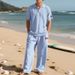 Men's Linen Set Short Sleeve Loose Collar Casual Sports Pants Independence Day Arrival Summer_viptrois.com
