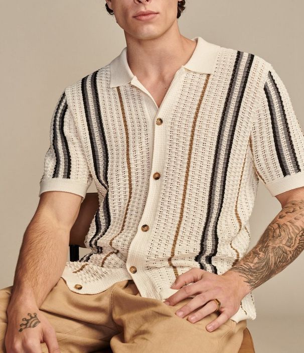 Men's Clothing Casual Hollow Knitted Polo Shirt Men's Cardigan_viptrois.com