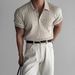Men's Cable-Knit Polo Shirt – Breathable Short-Sleeve Business Casual Top With Comfort Fit (M-XXXL, Grey/Khaki/Black)_viptrois.com