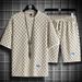 Set Of Men's Fasable Plaid Short Sleeved T-shirt, Summer New Youth Quick Drying Ultra-thin Shorts, Two-piece Set_viptrois.com
